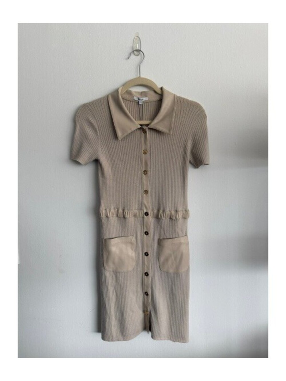 SAU LEE Nancy Stone Ribbed Knit Collared Mini Dress US 6 NWT